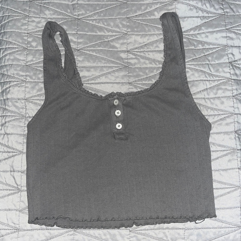 American Eagle Cropped Lettuce Trim Tank Top